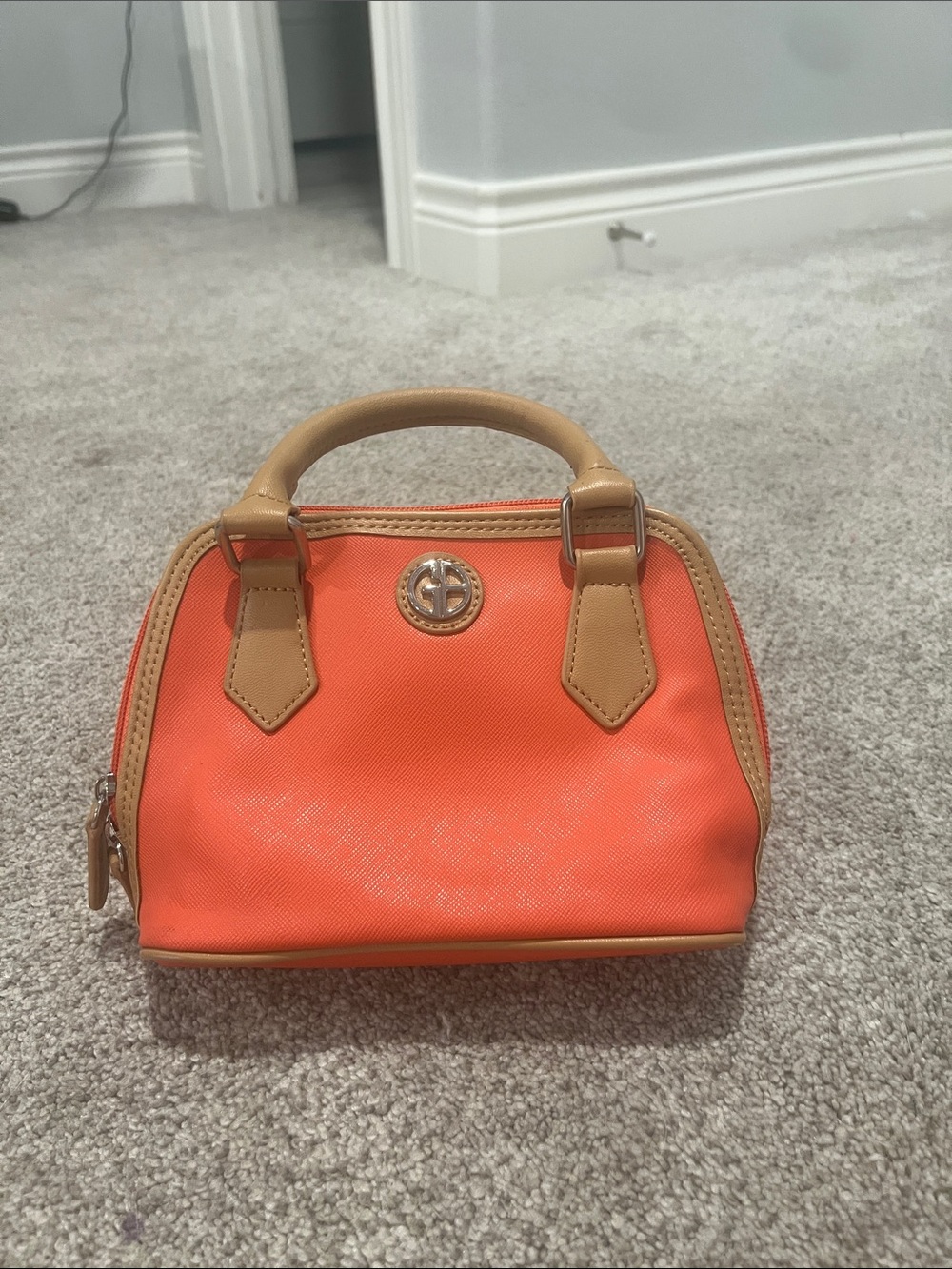 Giani Bernini Orange Mini Satchel with Tan Trim